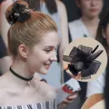 90# Pince à cheveux nœud en maille strass noir