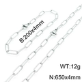 Silver rectangle link chain necklace and bracelet set with lobster clasp and dimensions - Silver 650mm Necklace Set(KS137553-Z)