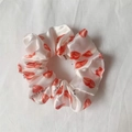 Pink satin scrunchie with red lip prints and fashion typography print design - Lipstick Printed