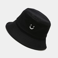 Classic black cotton bucket hat with white smile embroidery for sun protection - M (56-58cm) / Black