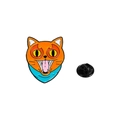 Cute orange cat enamel pin badge with blue collar and black rubber clutch back - Wide Mouth Orange Cat Style (CZ0801-3)