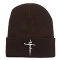 Dunkelbraune Strickmütze mit weißer Yeshua-Stickerei für wohlige Wärme im Winter - Kaffeebraun
