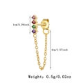 Detailed size view of a gold S925 silver earring with colorful gems and butterfly chain - Eternity Band Style / 925 Silver / Gold