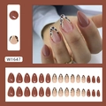Almond fake nails with reddish brown gloss, leopard print, and gold V-shaped glitter lines - W1647 Irregular Leopard Print (Glue Style)