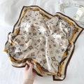 Cream silk square scarf with vintage belt and feather patterns for bags and neck - Feather Flower