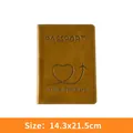 Stone yellow PU leather passport cover with gold airplane heart and travel quote - Stone Yellow