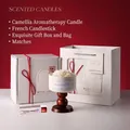 Camellia shaped scented candle set with wooden holder in a white gift box for women - Ebony [Gift Box + Bag]