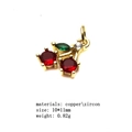 Detail view of gold cherry charm with red and green cubic zirconia stones and specifications - 16#