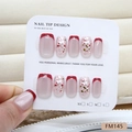 Handmade red French press-on nails with shimmering cat-eye glitter and colorful sequins - S / Red French Cat Eye Shimmer Style (FM145)
