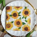 Floral sunflower print paper napkin on elegant scalloped plate with gold cutlery - Sunflower (1102)