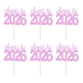 Lot de 6 décorations de gâteau roses pailletées Cheers to 2026 pour le Nouvel An - cheers to 2026 / Lot de 6 / Rose