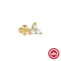 Golden S925 sterling silver cartilage stud featuring three sparkling round zircons - Single Gold #9 (Three Zircon Triangle)