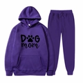 Purple two-piece jogging set with DOG mom graphic print and drawstring sweatpants - S / Purple Dog Mom Print (35)