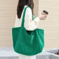 Green corduroy tote bag with large capacity and shoulder straps for casual style - Green
