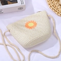 Beige woven straw crossbody bag with orange daisy embroidery for girls' summer outfits - 19*14*5cm / Large Shell Bag Orange Daisy / White