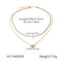 Detail showing dimensions of gold double-layer stainless steel necklace with pendant - Snake Chain Round Bead Pendant Style (HC-N40458)