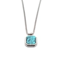 Square turquoise pendant necklace with silver box chain and stainless steel finish - Silver/Turquoise (With Chain)