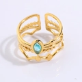 Gold multi-layer adjustable stainless steel ring with blue oval gemstone and star detail - Light Blue Star Style (JZ27-1)