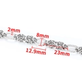 Vue détaillée d'une chaîne torsadée en acier inoxydable de 8mm avec mesures de précision - Chaîne Boucle d'Oeuf Dentelée Faite à la Main 8mm / Acier