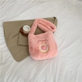 Pink plush crossbody bag with sweet donut embroidery decoration and furry strap - Without Pendant / Pink