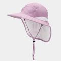 Detail of purple sun hat showing breathable mesh panels and protective neck flap fabric - One Size / Light Purple
