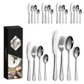 24-piece silver stainless steel cutlery set with elegant black and gold gift box - 1010 Style (24Pcs Set/Mail Box) / Silver