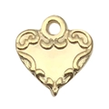 Golden heart-shaped metal pendant with intricate scrolled leaf embossing for DIY jewelry - 1pc Heart 13x13mm