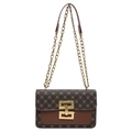 Bolso bandolera retro marrón con estampado de monograma, cadena dorada y estilo vintage - Marrón