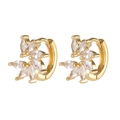 Pendientes de aro dorados con forma de hoja y cristales blancos de corte marquesa - Huggie de Hoja Marquesa Dorado (E484)