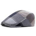 Coppola classica in cotone con motivo a quadri patchwork blu, grigio e beige - Regolabile / Blu a Quadri
