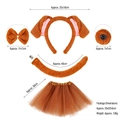 Brown plush puppy dog costume set with ears headband, bowtie, nose, tail, and tutu skirt - Dark Brown / 5-Piece Set with Skirt