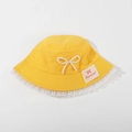 Yellow kids sun hat with lace edge and pearl bow accessory for babies - CM8005 Pearl Lace Series / Yellow