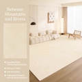 Cream-colored waterproof rug with white concentric circles and anti-pet scratch texture - 80x160cm / Between Mountains and Rivers