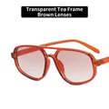 Gafas de sol aviador retro con montura té transparente y lentes marrones de doble puente - Montura Té Transparente Lentes Marrón Doble