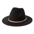 Detail of black wool fedora hat featuring a camel leather band and golden metal buckle - M(56-58cm) / Black + Light Khaki Belt