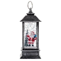 Lanterna con neve vintage nero argento con Babbo Natale e glitter scintillanti interni - Babbo Natale argento spazzolato