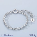 Silver stainless steel chain bracelet with a 10mm round letter I pendant charm - Silver - Letter I (KB186398-Z)