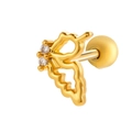 Clou d'oreille papillon doré en acier avec zircons sertis et fermoir à vis à boule - 089-3# Style Papillon (Gauche) / Or