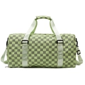 Light green checkered travel bag with adjustable straps and wrinkled fabric texture - Matcha Green