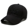 Black cotton baseball cap with Boston 3D embroidery and durable stitched brim - Adjustable / Black with Black Embroidery