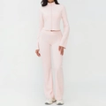 Women's pale pink yoga set with stand collar zipper jacket and flared gym leggings - S / Top And Bottom (Jacket & Flared Pants) / Light Pink