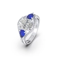 S925 sterling silver ring with large oval white stone and pear-shaped blue side stones - For Sale Lzr05-p-6