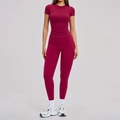 Women's deep magenta high-stretch long sleeve yoga set with slimming athletic fit - S / Top And Bottom / Raspberry Red
