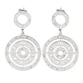 Silver lucky compass earrings with sparkling rhinestones and Roman numerals - Silver