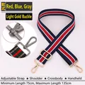 Adjustable wide replacement bag strap in red blue grey stripes with gold metal hooks - Red Blue Gray Stripe - Light Gold Buckle