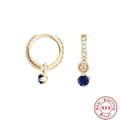 Elegant S925 sterling silver hoop earrings with gold plating and blue heart zircon pendant - 925 Silver / Gold-Blue Zirconia
