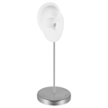 White silicone ear model on silver metal stand for professional earring display - Right Ear / Clear