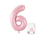Matte pink number 6 foil balloon for party decor with retail paper card packaging - 40-inch Pearlescent Powder 6-piece Paper Card