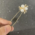 Épingle à cheveux de mariée dorée en U avec perles blanches et accents de diamants - Style Perle en Alliage Pièce Unique