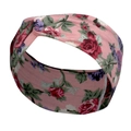 Pink bohemian paisley headband with colorful flower print and twisted knot detail - Pink Background Red Roses (52)